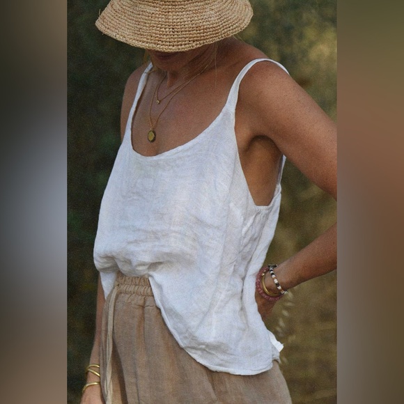 NEW BEACHWOOD BABY playa tank top in blanco one size White Linen - Picture 2 of 12